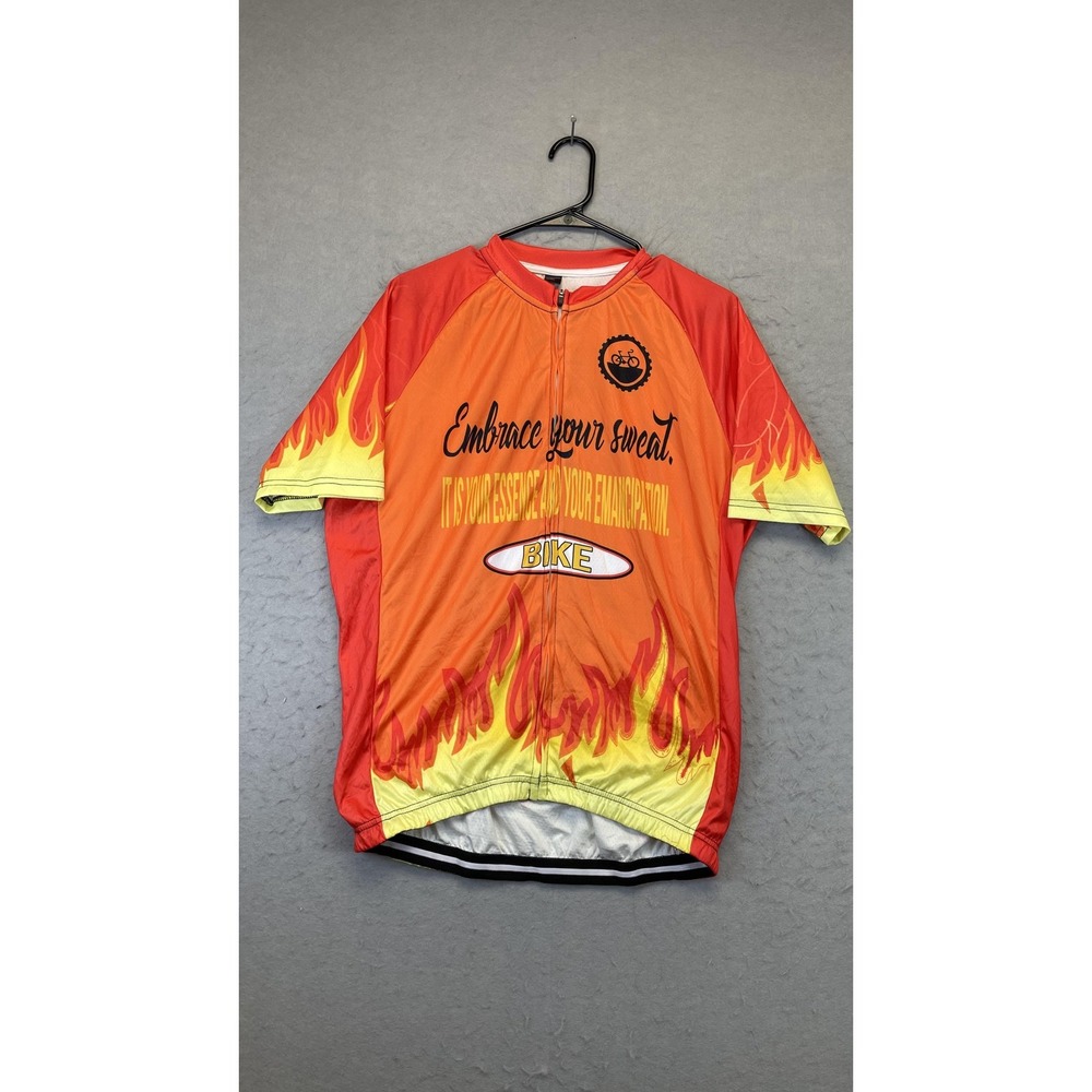 Embrace Your Sweat Cycling‎ Jersey Mens XL Orange Flame Full Zip Short Sleeve